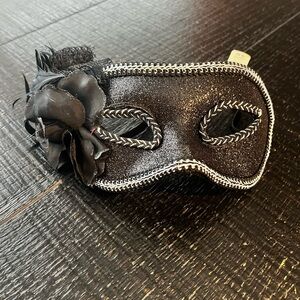 Black Glitter Masquerade Mask with Flower